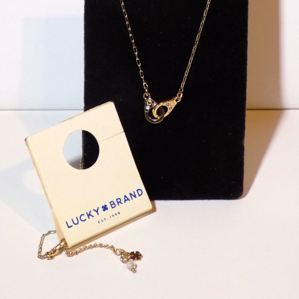 New Lucky Brand Goldtone Handcuffs with Crystal Accents Dainty Necklace